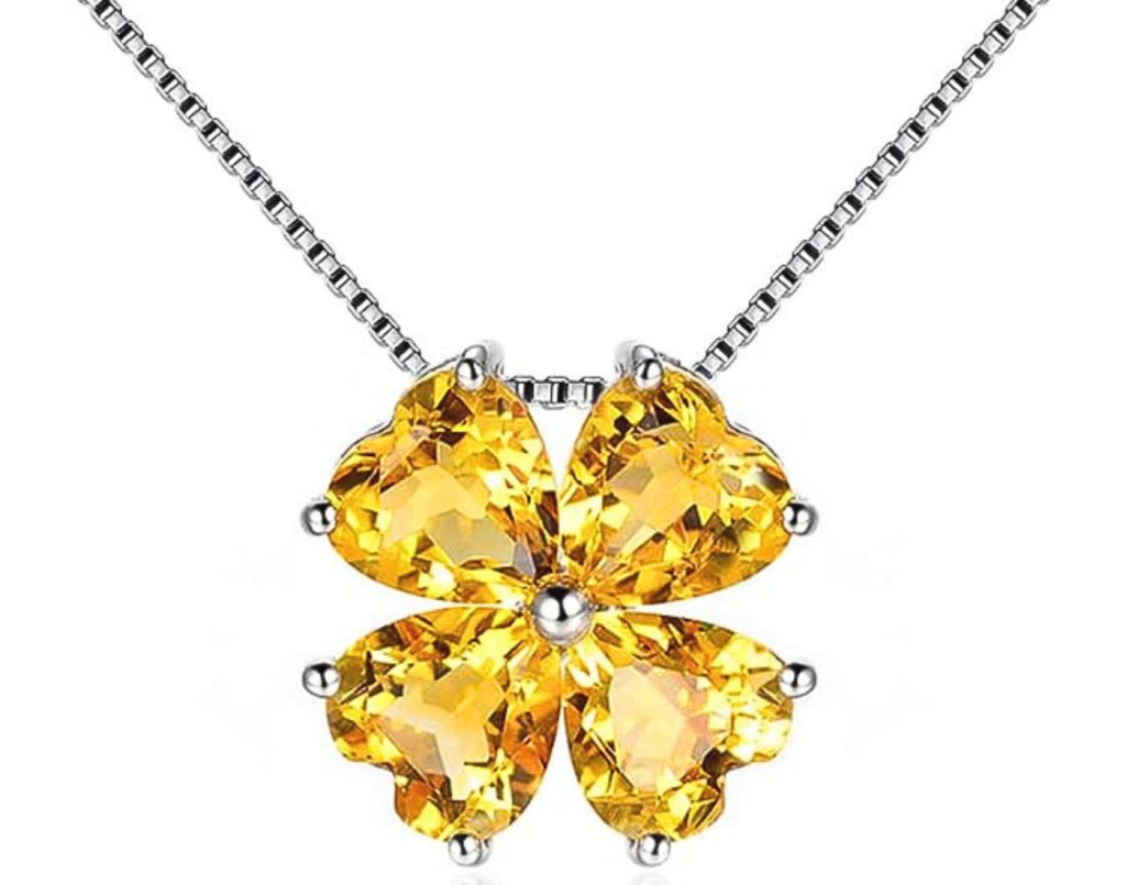 Four Leaf Clover Plant with yellow topaz stone