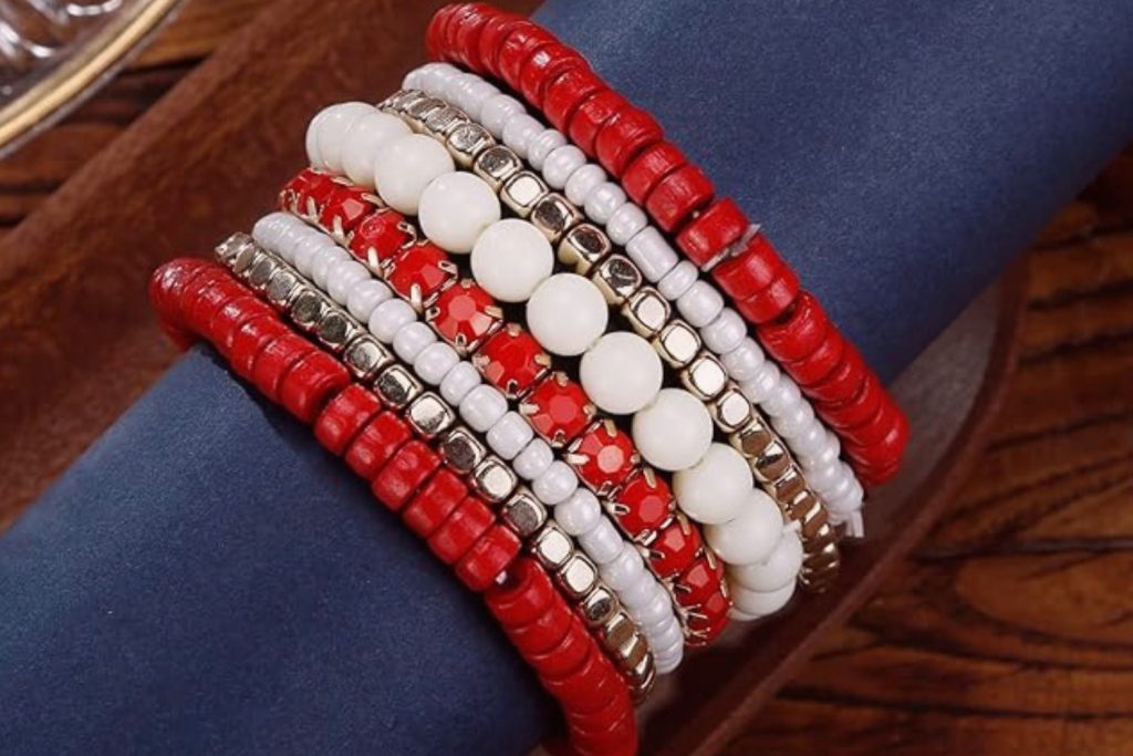 Multi Strand Stretch red coral stone bracelet