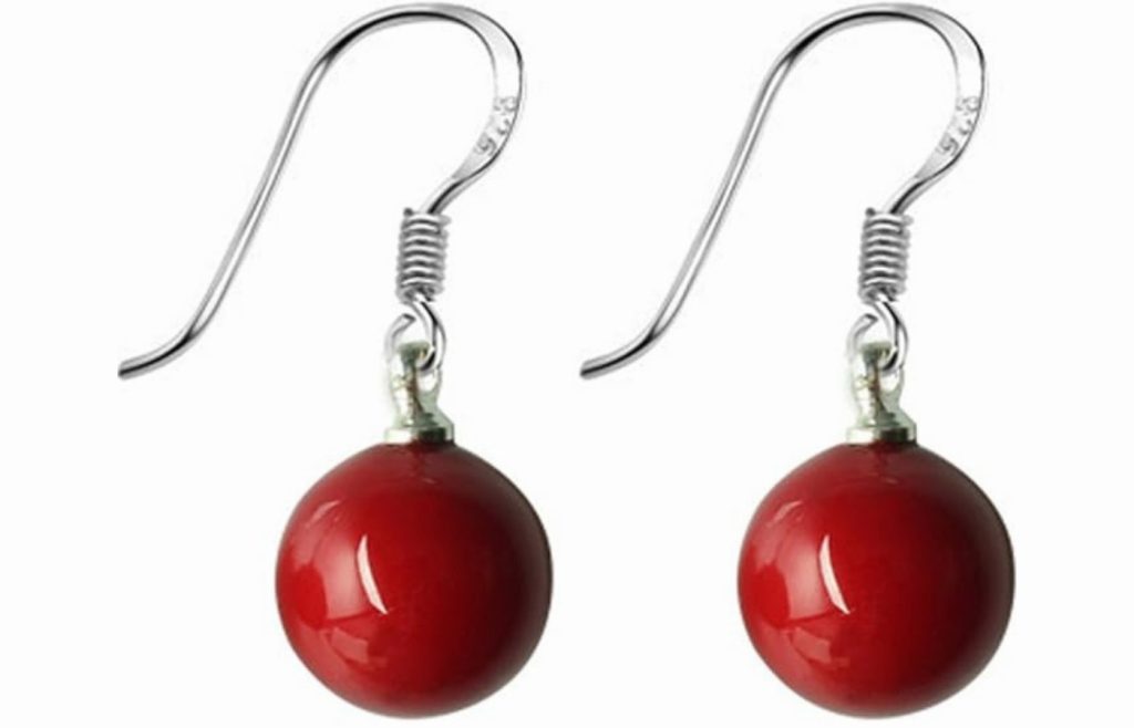 Round Red Natural Stone drop earrings