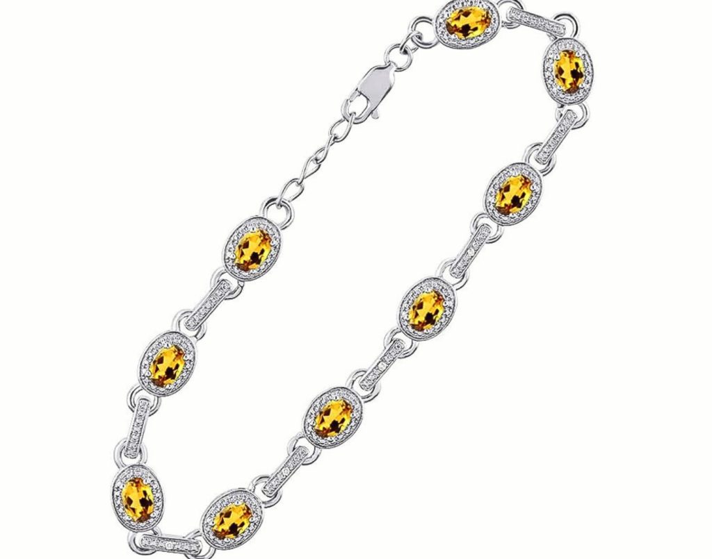 Tennis Bracelet with yellow topaz Gemstones & Diamond silver chain