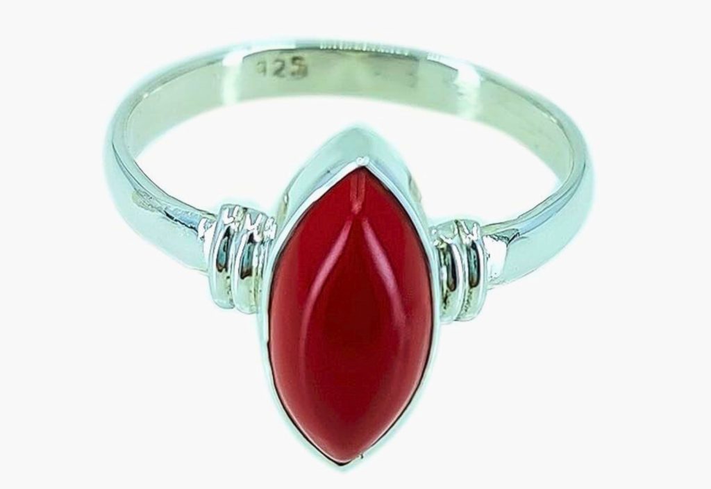 silver with red coral ring